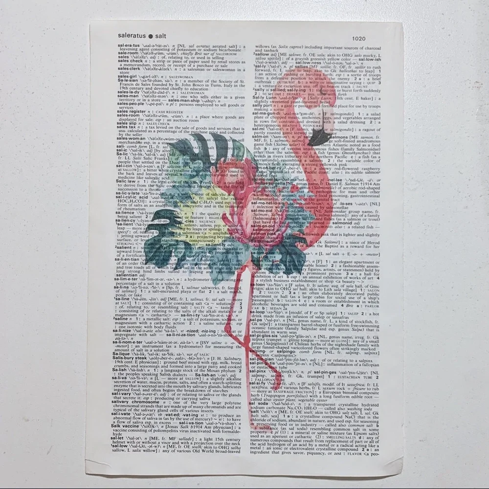 Dictionary Art Print Floral Flamingo, Vintage Art Print